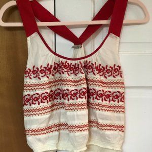 Red & White Boho Crop Top